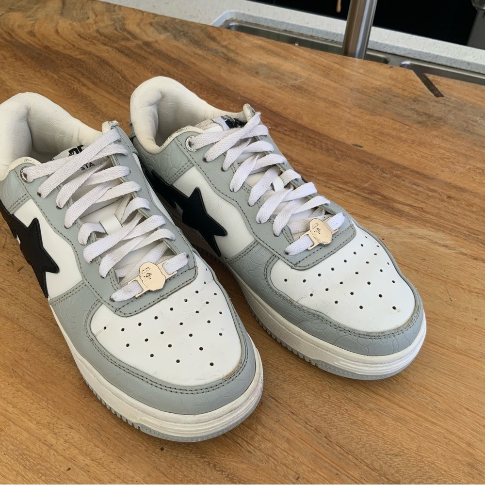 White and Gray Sneakers with Black Star